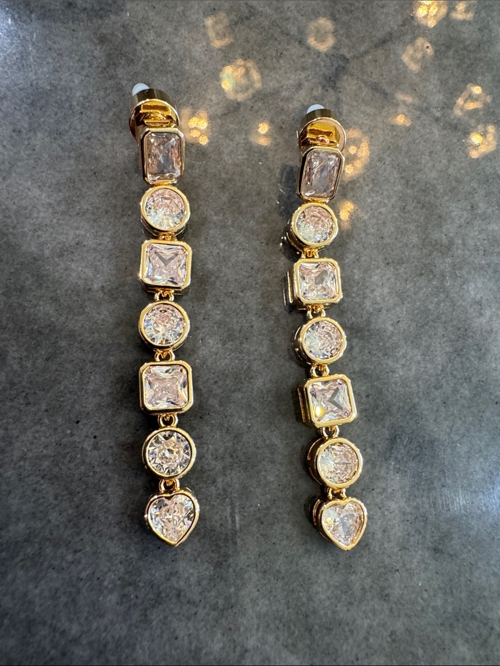 Gold-tone Crystal 2” drop Dangle Earrings - Clear Stones